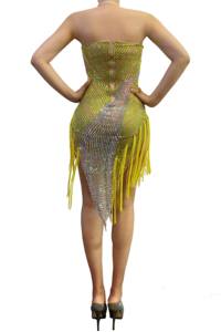 Vestido <span class=keywords><strong>de</strong></span> Fiesta Novance Y2017 para Mujer, Amarillo, con Flecos, Pedrería, Estilo Latino, Transparente, para <span class=keywords><strong>Baile</strong></span> <span class=keywords><strong>de</strong></span> Cumpleaños - Product Image 3