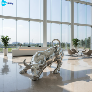 Scultura Moderna di Animale in Acciaio Inossidabile Lucidato a Specchio, Statua di Toro Personalizzata - Product Image 5