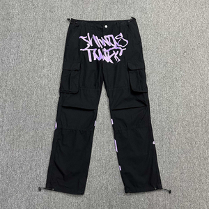 Özel erkek hafif yüksek sokak parça kargo pantolon düz bacak günlük pantolon büyük cepler orta bel Streetwear OEM hizmeti - Product Image 1