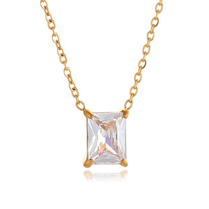 Joolim 18K chapado en oro joyería de acero inoxidable cadena delicada cuadrado Zirconia colgante regalos fiestas de compromiso aniversarios - Product Image 2