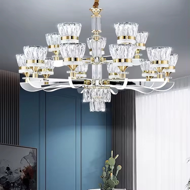 Lighting Living Luxury Crystal Chandelier Pendent Light for Modern Villa Starred Hotel Dining Room Living Room Pendant Lamp
