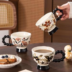 Taza de Café de Cerámica Hecha a Mano con Diseño Floral Vintage Francés, Estilo Británico de Alta Gama, Lujosa, Apta para Lavavajillas y <span class=keywords><strong>Microondas</strong></span> - Product Image 3