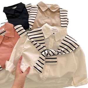 Tongxingyuan Girls Shirt Solid Color Striped Collar Cotton Poplin Autumn Spring Kids Blouse 80cm 90cm - Product Image 5
