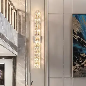 Hotel Decoration Sconces Led Modern Lamps Villa Luxury Crystal Wall Light Cylindrical