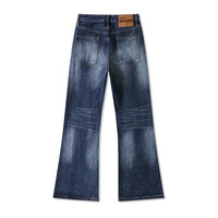 Jean Homme 100% Coton Vintage Taille Haute Coupe Bootcut Déchiré à Rivets Classique Bleu Foncé Délavé Effet Usé Ample Structuré Épais