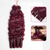 Vente en gros de mèches de cheveux humains bouclés 99J Bourgogne Birmanes pour crochet, pré-bouclées, pré-séparées, réutilisables, invisibles, extensions de cheveux humains