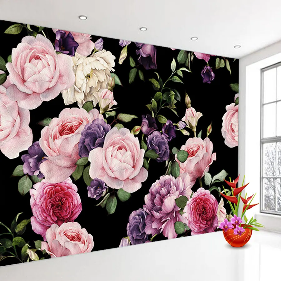 Papel tapiz Mural personalizado, peonía rosa para papel tapiz de flores de sala de estar, dormitorio, fondo, decoración de pared del hogar, pintura de pared con foto