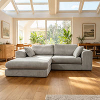 Canapé d'angle Chesterfield compressé en forme de L, trois places, en tissu velours côtelé, rembourré en mousse, grand canapé sectionnel sans armature, NOUVEAU 2026, pour hôtel moderne