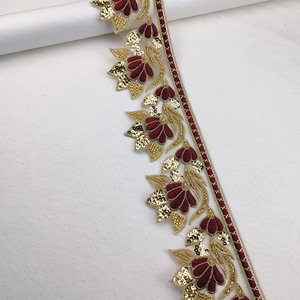 Bán Buôn Sang Trọng Ren Trim Guipure Cắt Tỉa Vải <span class=keywords><strong>Handmade</strong></span> Hoa 3D Thêu <span class=keywords><strong>Sequin</strong></span> Đính Cườm Kim Loại Trim Ren Vàng - Product Image 3