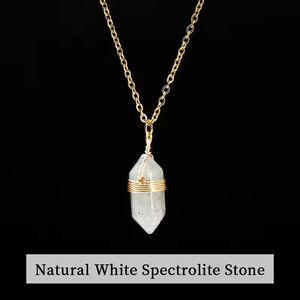 Collar de Cristal Cilíndrico Hexagonal, Colgante de Piedra Natural, Collar con Colgante de Piedra Envuelto en Alambre para Mujer, Joyería de Moda - Product Image 6