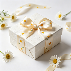 Nœud en ruban de satin floral marguerite doux et brillant, fait main, pré-noué, pour emballage cadeau haut de gamme, ornement de pince à cheveux pour anniversaire - Product Image 3