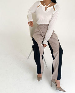 2022 nuovi arrivi autunno kaki vita alta cerniera Casual Palazo pantaloni gamba larga donna - Product Image 2