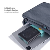 Support d'ordinateur portable pliable en cuir PU léger et polyvalent CSB-01, support de tablette portable de bureau avec sac de rangement pour souris et poche en filet