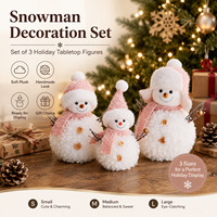 Ensemble de 3 bonhommes de neige de Noël en coton peluche avec bonnet et écharpe en tricot rose, décoration de table