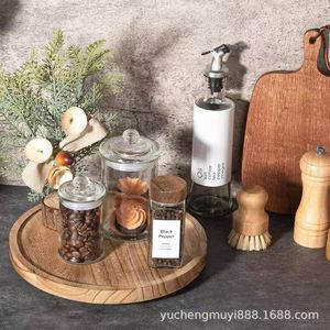 Wooden Round <b>Tray</b> Desktop Ornament <b>Storage</b> Dish Multifunctional Decorative Plate For Kitchen Or Living Room - Product Image 2
