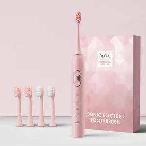 2 Different Bristles Double Buttons Automatic Pink Cheap Sonic Electric Toothbrush Smart For Adult With Tongue Scraper