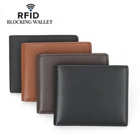 Dompet Kartu Kulit PU Pendek Unisex Ringan dengan Lapisan Poliester Anti-Skimming Anti Maling untuk Pria Inggris