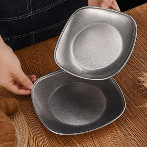Plato Cuadrado de Acero Inoxidable de 12x12 cm, Bandeja de Servicio de Estilo Industrial Resistente para Comida de Hotel - Product Image 1