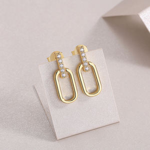 Pendientes de Botón de Plata de Ley 925 con Moissanita Estilo Francés, Diseño en U Dorado de Moda, Chapados en Oro de 18K para ForeverStar Certificado - Product Image 3