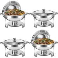Service de buffet en acier inoxydable 201 de 4 L, couleur argent, avec couvercles et chauffe-plats pour la restauration hôtelière