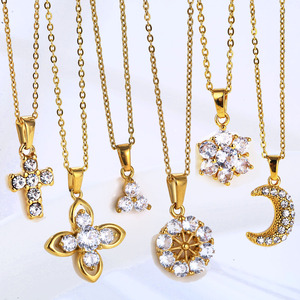 Trendy Crystal Pave Moon <strong>Star</strong> Pendant Zircon Crescent Necklace 18k Gold Plated Stainless Steel <strong>Italian</strong> Horn Necklace Jewelry - Product Image 6