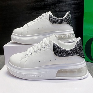 Scarpe Basse Bianche da <span class=keywords><strong>Donna</strong></span>, Scarpe da Passeggio Ammortizzate, Mocassini Traspiranti in <span class=keywords><strong>Pelle</strong></span>, <span class=keywords><strong>Sneakers</strong></span> con Lacci, Scarpe da Corsa Morbide Vulcanizzate - Product Image 3