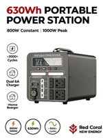 Centrale Électrique Portable OEM 1000W 800W 630Wh, Générateur Solaire à Onde Sinusoïdale Pure pour Camping, Extérieur, Maison et Urgences