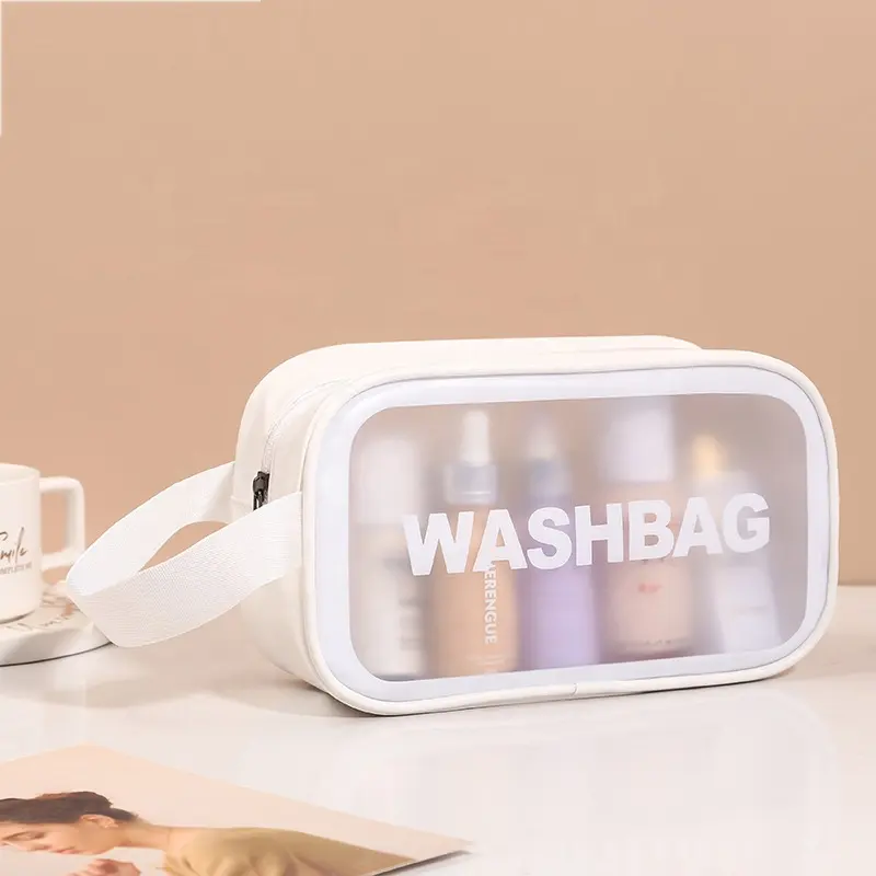New Travel Transparent TPU Cosmetic Bags Set Women Clear Zipper Makeup Bags Organizer Bath Wash Make Up Tote Handbags Case