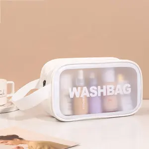 Conjunto de bolsas femininas transparentes, conjunto de bolsas femininas de tpu transparente com zíper, organizador de maquiagem para banho