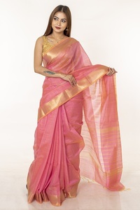Sari en soie luxueux avec broderie dorée exquise, tenue ethnique indienne traditionnelle pour les cérémonies de mariage, les festivals et la culture - Product Image 2
