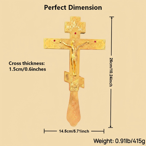 Croix orthodoxe HT plaquée or, crucifix à main en métal <span class=keywords><strong>pour</strong></span> <span class=keywords><strong>les</strong></span> rituels liturgiques des prêtres, décoration d'autel d'église - Product Image 2