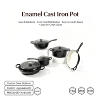 Lot de 5 ustensiles de cuisson classiques en fonte émaillée, ensemble de casseroles et poêles en fonte homologuées FDA, cocotte, poêle à frire, ustensiles de cuisson personnalisables avec logo