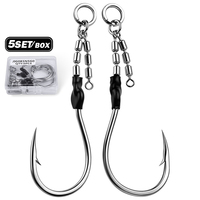 Lot de 5 hameçons de pêche en acier inoxydable pour eau salée avec émerillon, pour jigging, traîne et pêche assistée en mer