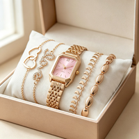 Montre Femme Chic Urbaine Moderne avec Cadran Taille Émeraude, Ensemble de Bijoux Empilables Tendance 5 Pièces, Favori des Influenceuses, Glamour Quotidien