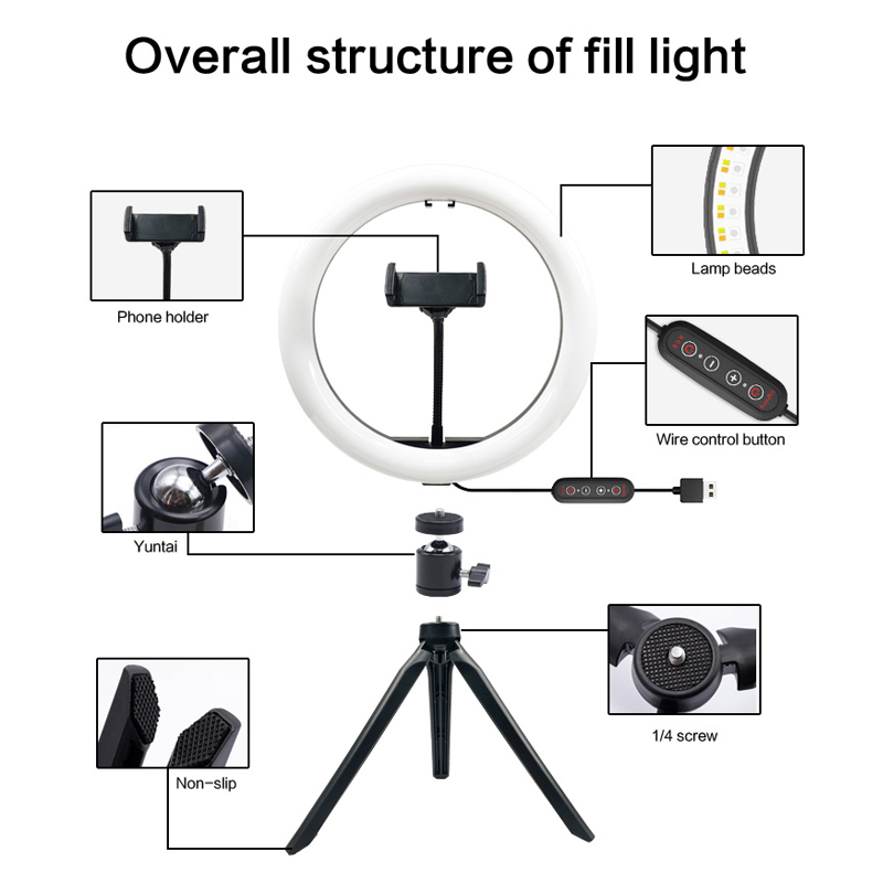 Popular 10 inch LED Circle  Video Studio Lights Multi White Color Selfie Ring Light for Make Up