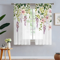 Rideaux Voilages Floraux – Lot de 2 Panneaux – Élégants Rideaux en Mousseline Imprimés Fleurs Jaunes Printanières pour Chambre ou Salon