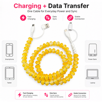 Kabel Pengisi Daya Ponsel 4 in 1 Warna Kuning dengan Manik-manik Jelly, USB Type C, Kabel Multi Pengisian Daya dan Transfer Data