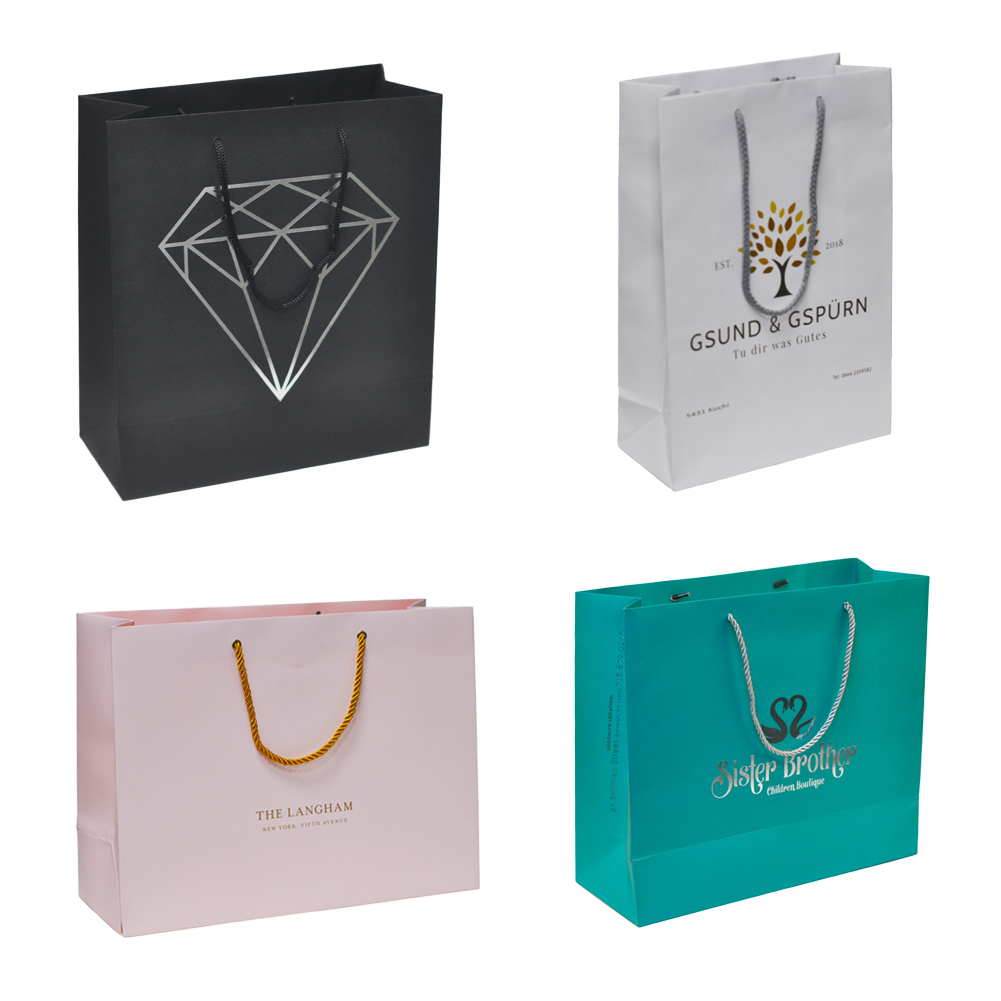 Оптовая продажа, индивидуальный логотип, роскошный черный многоразовый пакет для покупок, упаковка, печатные, спасибо, бумажные подарочные пакеты с ленточными ручками