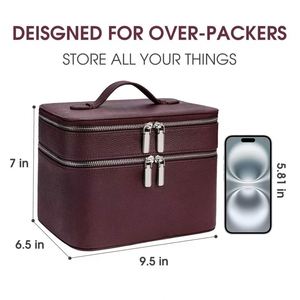Custom LOGO <b>Large</b> Capacity Travel Cosmetic Storage <b>Bags</b> Vegan Leather <b>Makeup</b> Case Organizer With Divider and Handle - Product Image 2