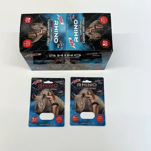 Etiket etiket ile özel tasarım 3D blister kart erkek geliştirme kapsül ambalaj için Rhino hapları kutusu