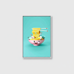 Modern Art Wall Decor: Printed Canvas with Cute Noodle Design,WHITE <b>FRAMED</b> CANVAS - Product Image 2