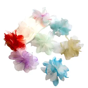 LY 3D şifon çiçek dantel düzeltir gelin buketleri küme çiçek DIY dikiş