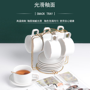 ชุดกาแฟเซรามิกสไตล์นอร์ดิกเคลือบทอง พร้อมจานรองและช้อน ชุบทอง เหมาะสำหรับใช้ในบ้าน สำนักงาน หรือเป็นของขวัญ ดีไซน์สีพื้น - Product Image 5