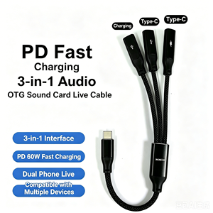 合金铝壳尼龙编织三合一 Type c 分线器 PD60W 快速充电 + OTG Type c 集线器 适用于平板电脑、电脑、手机 - Product Image 2