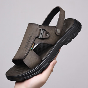 Sandalias Planas de Cuero Genuino para Hombre, Sandalias Abiertas Antideslizantes, Casuales, para Conducir al Aire Libre, con Suela Suave, Sandalias de Verano para Papá - Product Image 3