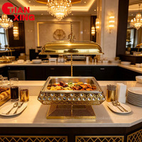 Plat de service chauffant TIANXING à alcool, avec couvercle suspendu doré, pour buffet et traiteur, modèle carré doré