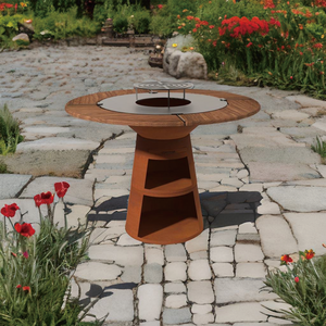 Kingjoy Brasero en acier corten <span class=keywords><strong>Barbecue</strong></span> BBQ Grill avec table en bois - Product Image 2