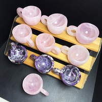 Taza de Piedra Natural Curativa, Taza de Cristal de Cuarzo Rosa, Taza de Café de Amatista Tallada a Mano