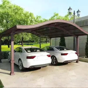 2 Post Auto Luifel Lowes Outdoor Dubbele Metalen Ontwerpen Moderne Polen En Aluminium Pergola Carport Met Gebogen Polycarbonaat Dak