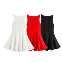 SHENZHU Nouvelle Robe Courte Unie pour Femme Printemps 2025 3067210 Taille Large Sans Manches Col Rond Style Doux Taille Naturelle